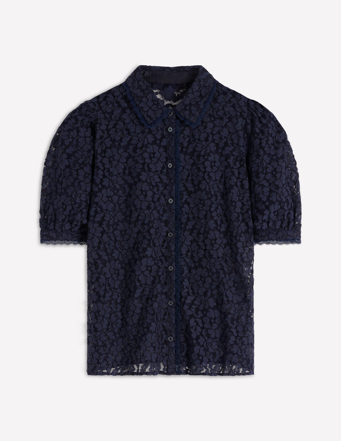 Short Sleeve Lace Blouse Navy