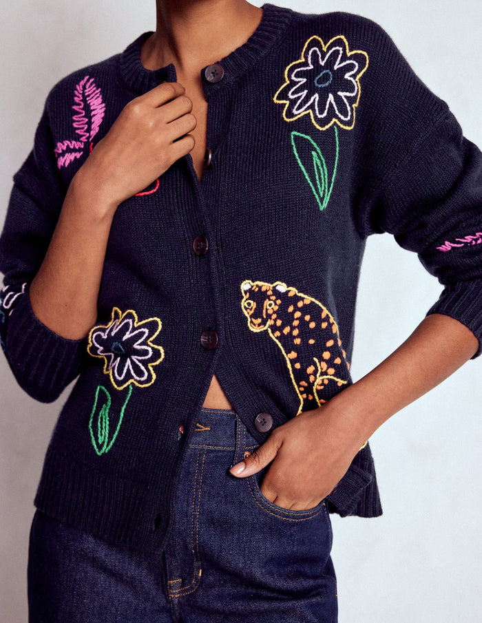 Natalie Embroidered Cardigan Navy Embroidery