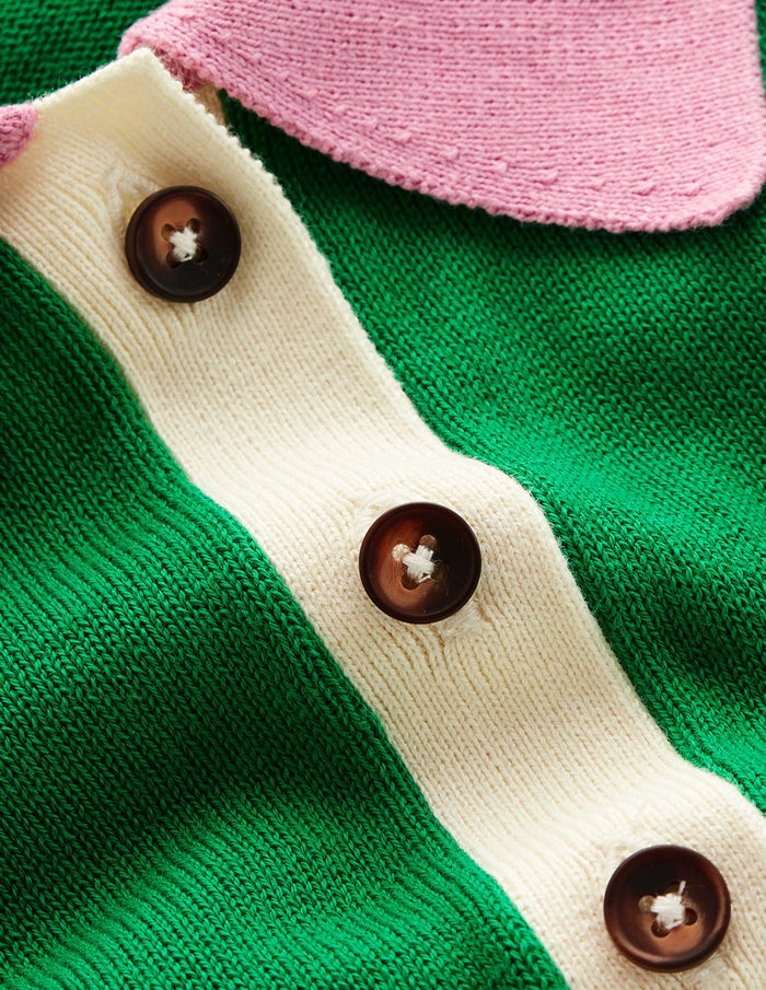 Lara Relaxed Cotton Henley Top Rich Emerald Colour Block