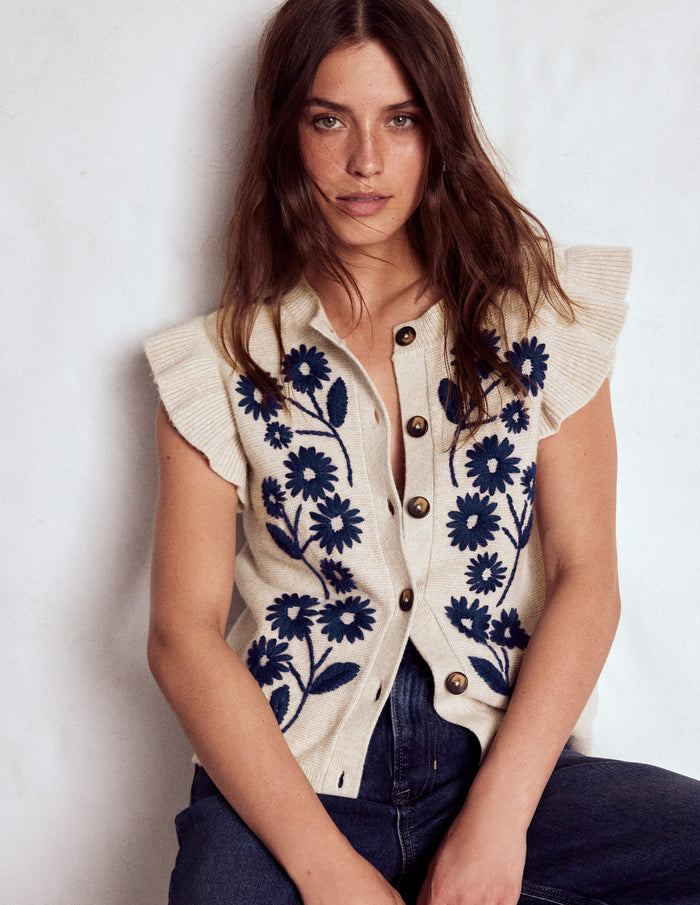 Frill Detail Waistcoat Oatmeal Melange