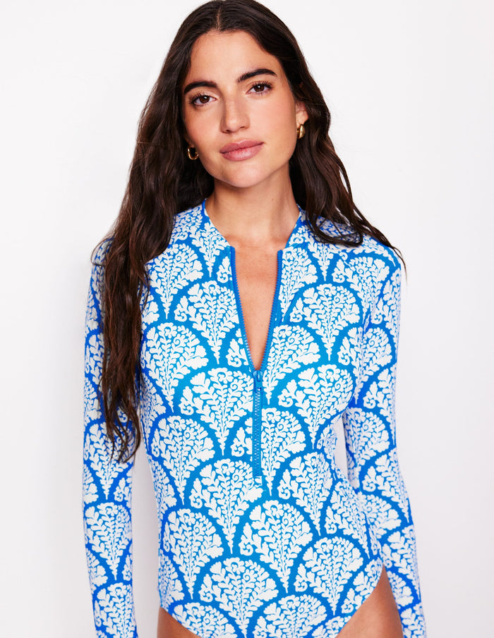 Sporty Raglan Sleeve Swimsuit Bright Blue, Blossomy