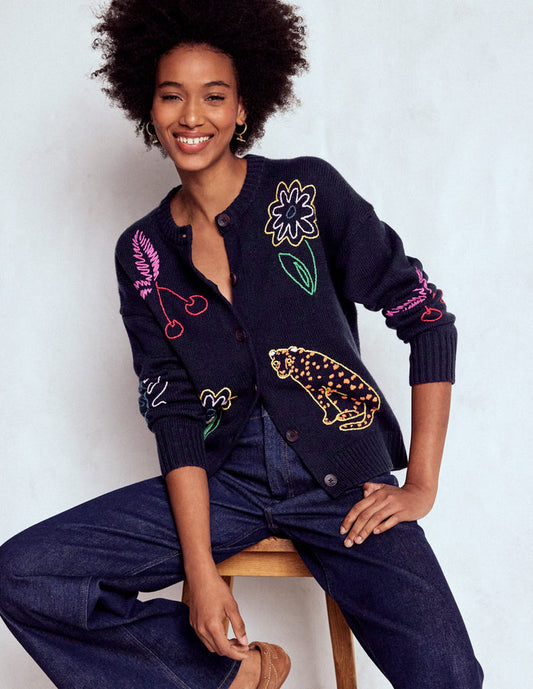 Natalie Embroidered Cardigan Navy Embroidery