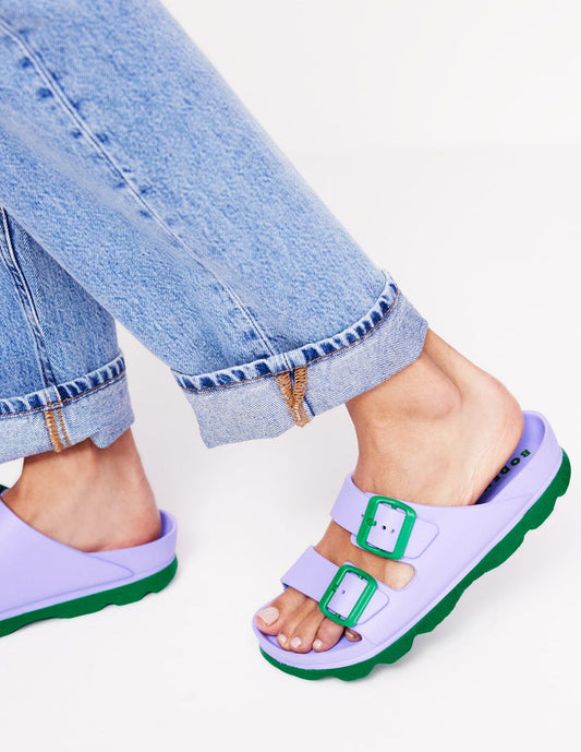 Lyla Double Buckle Sliders Lavender Purple