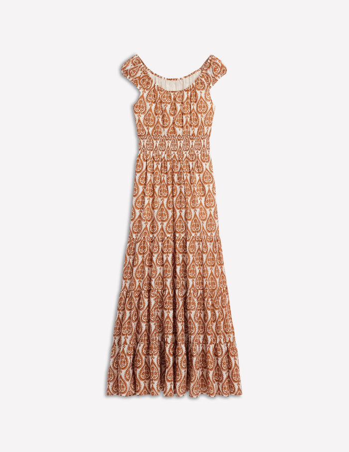 Scoop Cotton Tiered Dress Cognac, Ornate Geo