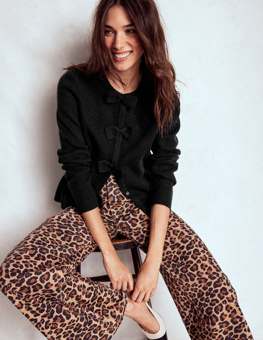 Knitted Bow Cardigan Black