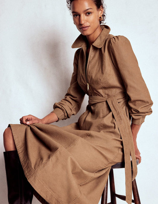 Adelaide Zip Cord Midi Dress Latte