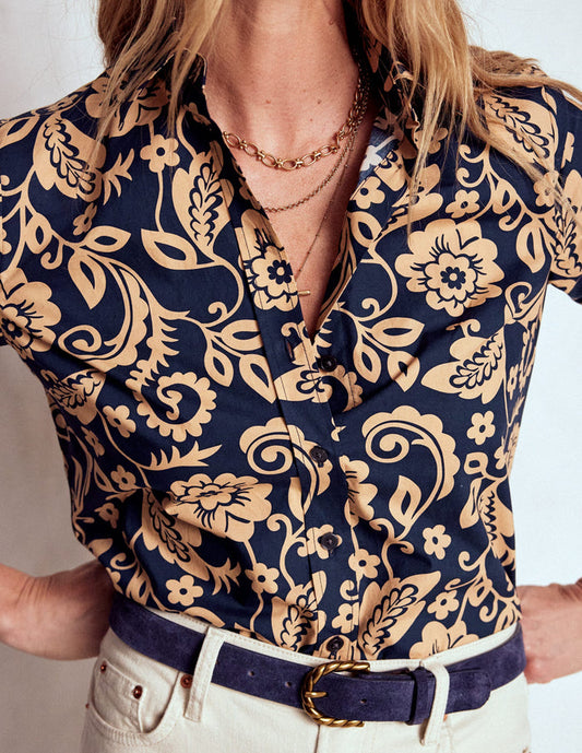 Sienna Cotton Shirt French Navy, Ornate Flora