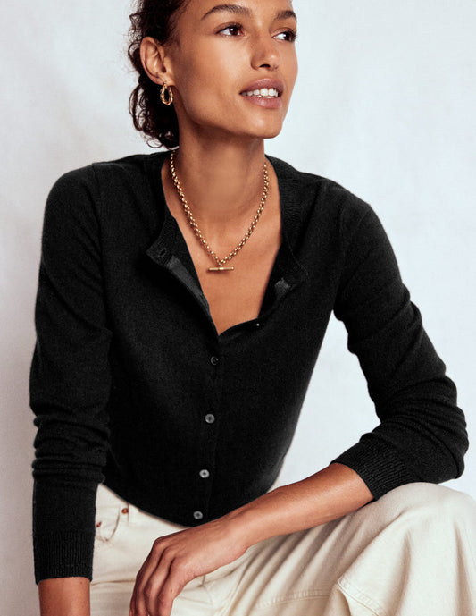 Eva Cashmere Cropped Cardigan Black