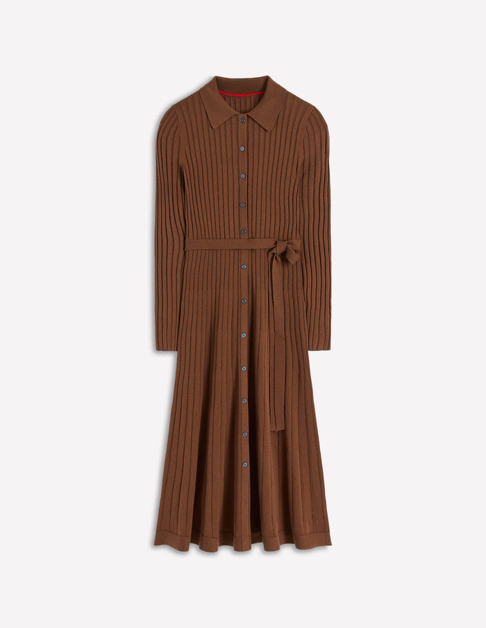 Rachel Knitted Shirt Dress Raw Umber
