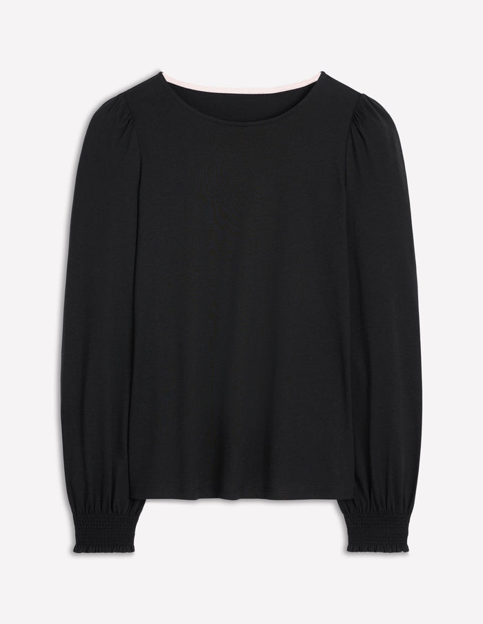 Smocked Cuff Supersoft Top Black
