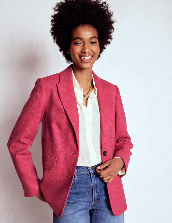 Stamford Wool-Blend Blazer Pink Herringbone
