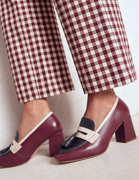 Sol Block Heeled Penny Loafers Oxblood