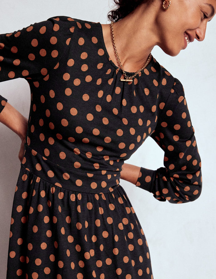 Alexandra Jersey Midi Dress Black, Tortoise Shell Dot