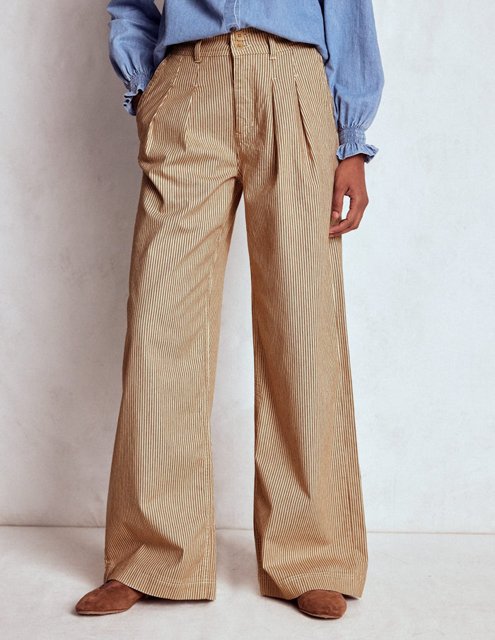 Brompton Wide Leg Pants Tan and Ecru Stripe