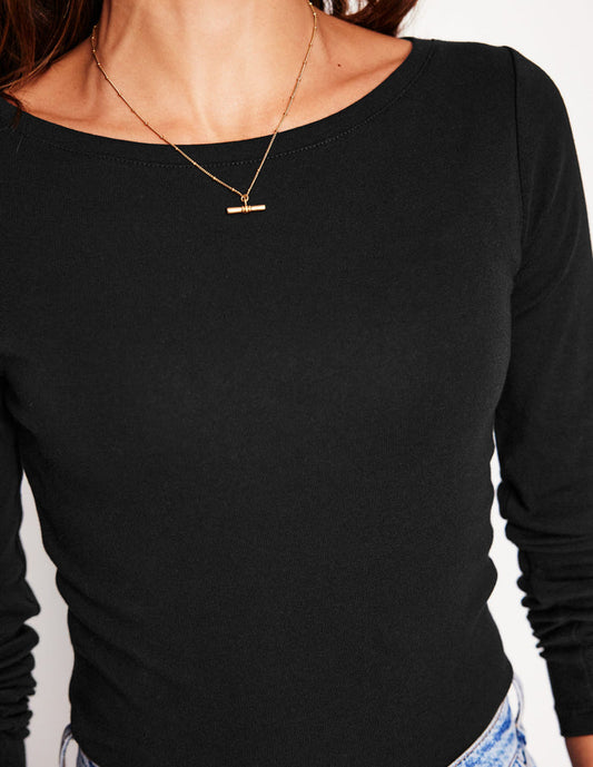 Essential Boat-Neck Jersey Top Black
