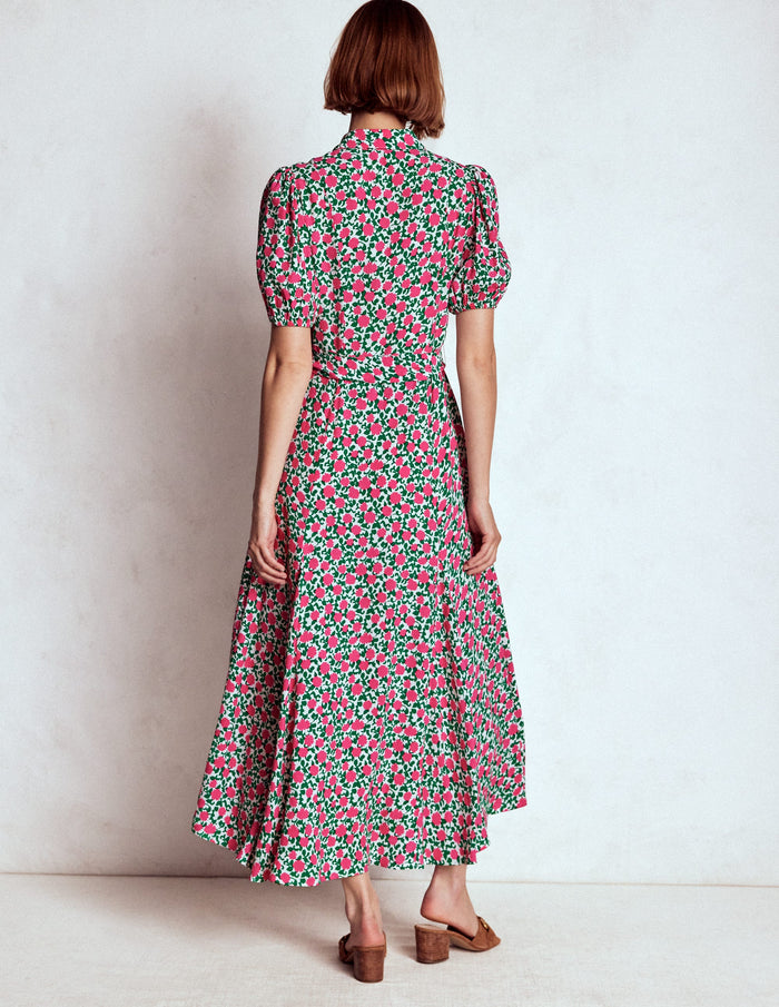 Alegra Midi Shirt Dress Pink Ribbon, Floweret Vine