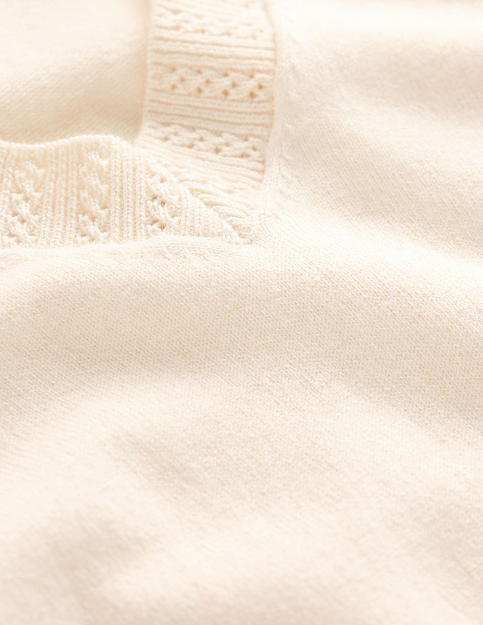 Emilia Cotton V Neck Sweater Warm Ivory