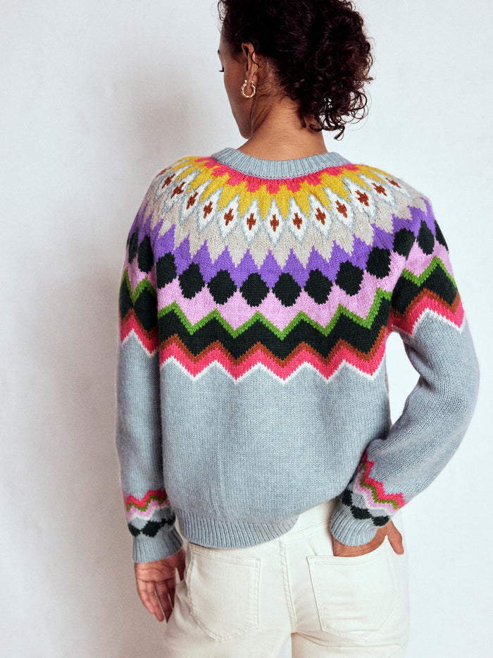 Eleanor Fair Isle Sweater Tourmaline Blue Melange