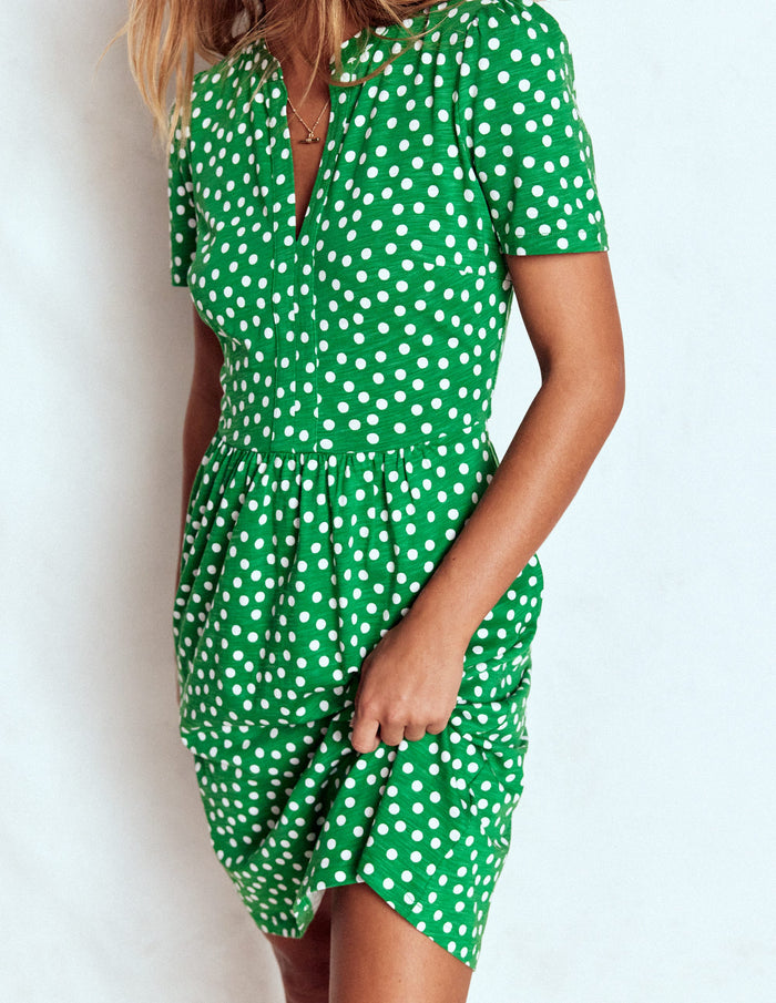 Naomi Short Sleeve Dress Highland Green, Painted Dot