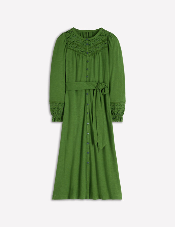 Pippa Broderie Jersey Dress Promenade Green