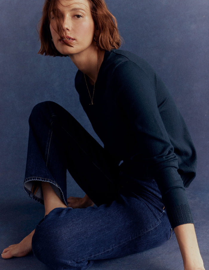 Emilia Cotton Crew Sweater Navy
