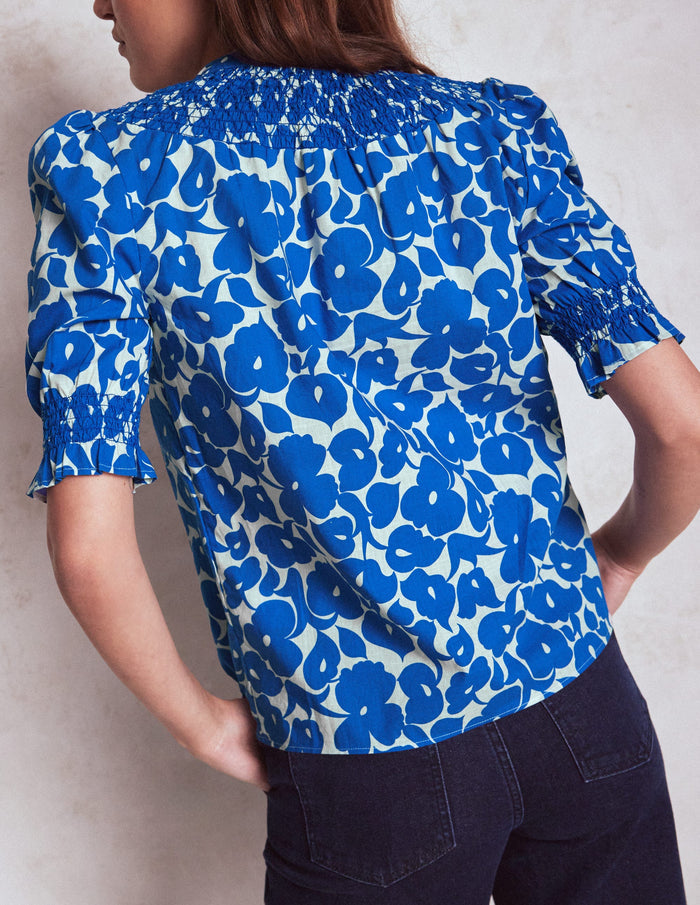 Effie Short Sleeve Top Bright Blue, Leafy Grove