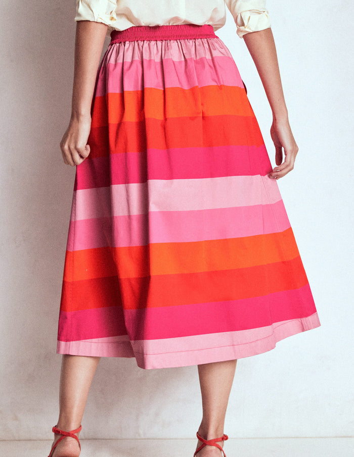 Verity Cotton Midi Skirt Pink Tonal Multistripe