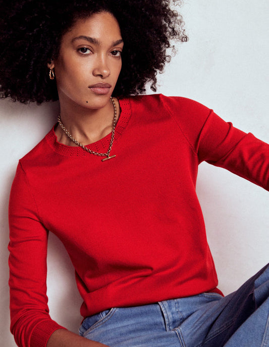 Emilia Cotton Crew Sweater Poppy Red