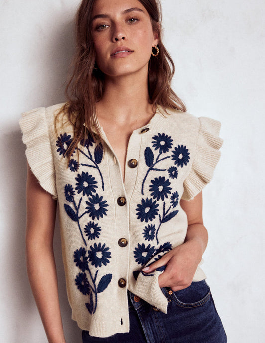 Frill Detail Waistcoat Oatmeal Melange