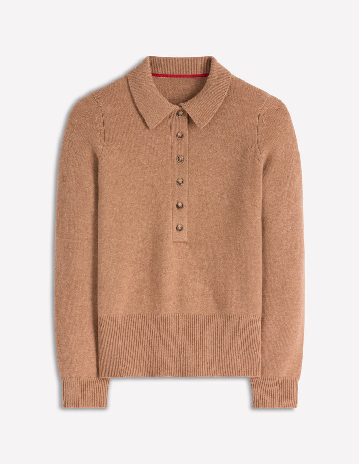 Collared Cashmere Sweater Camel Melange