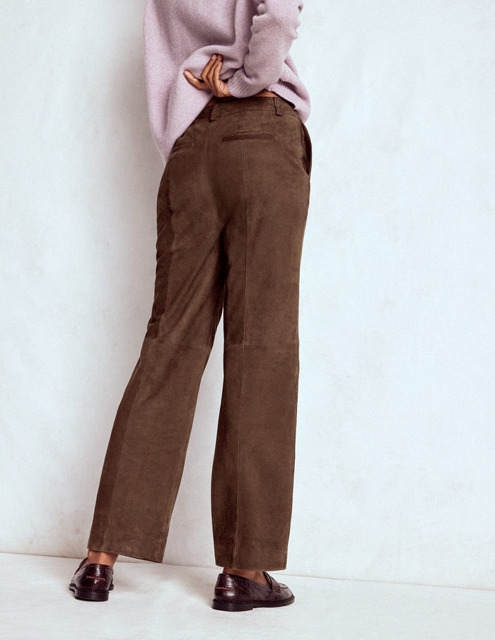 Suede Straight Leg Pants Dark Chocolate