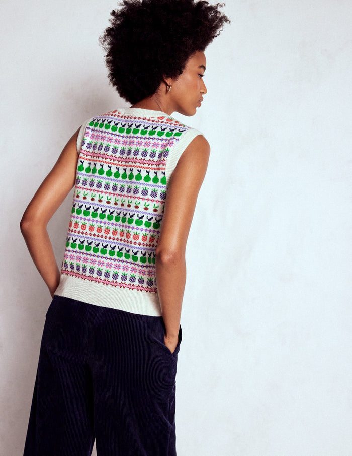Edie Fair Isle Vest Ecru Marl, Fruit
