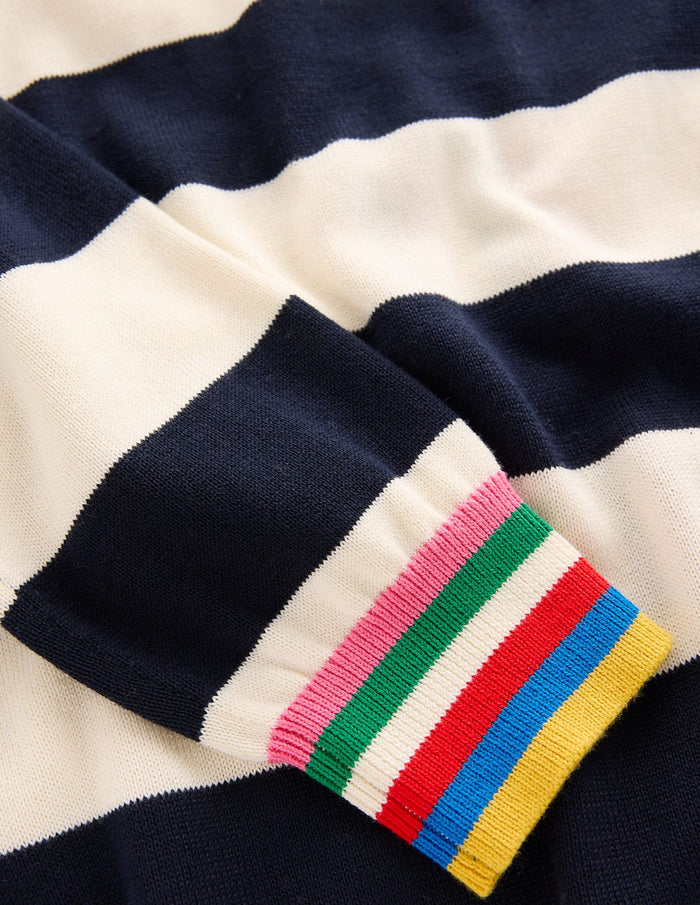 Lara Relaxed Cotton Jumper Navy, Ivory Stripe