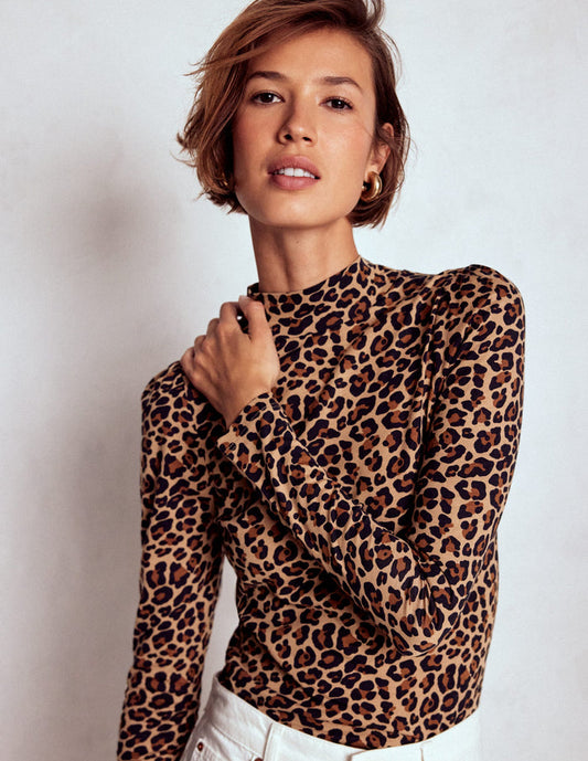 Puff Shoulder Jersey Top Multi, Cheetah Pop