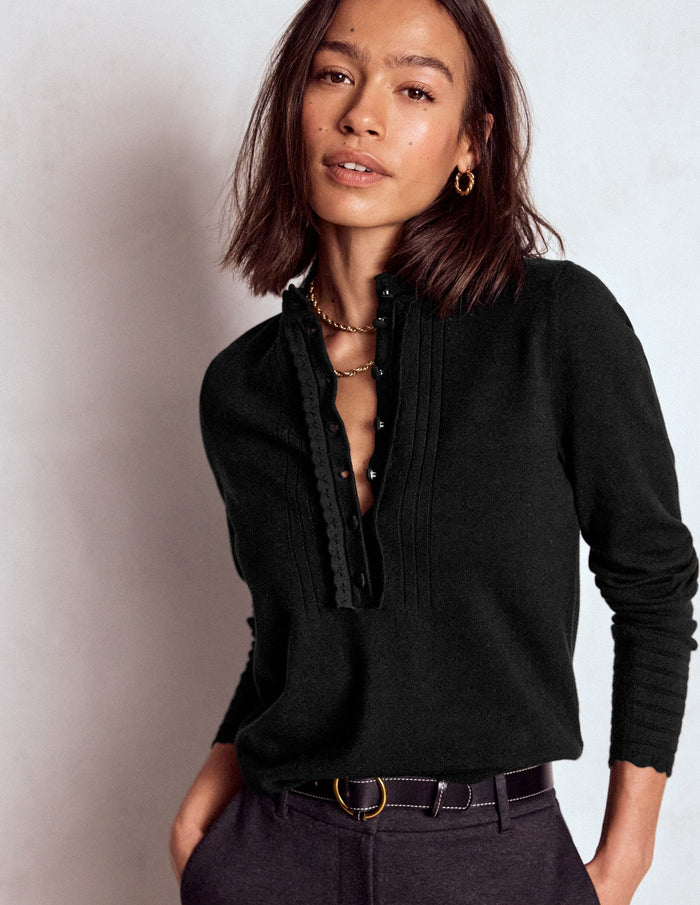 Angela Cotton Scallop Sweater Black