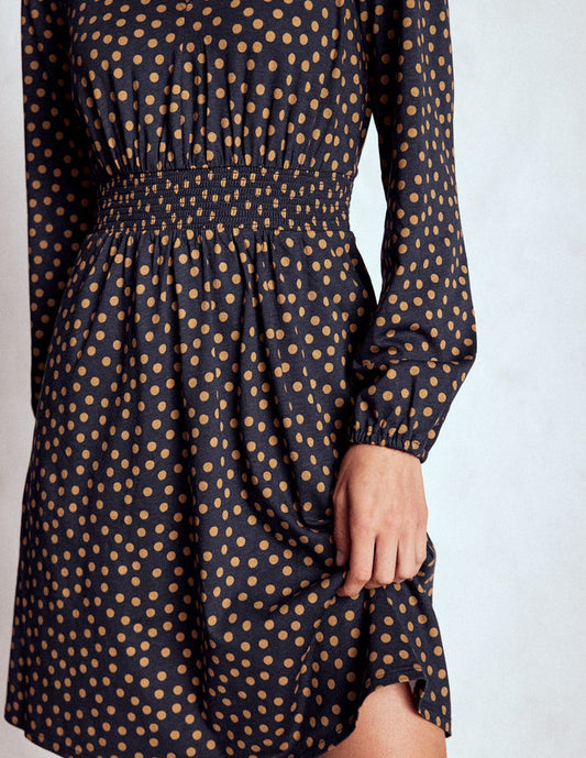 Sarah Short Jersey Dress French Navy, Dijon Dot