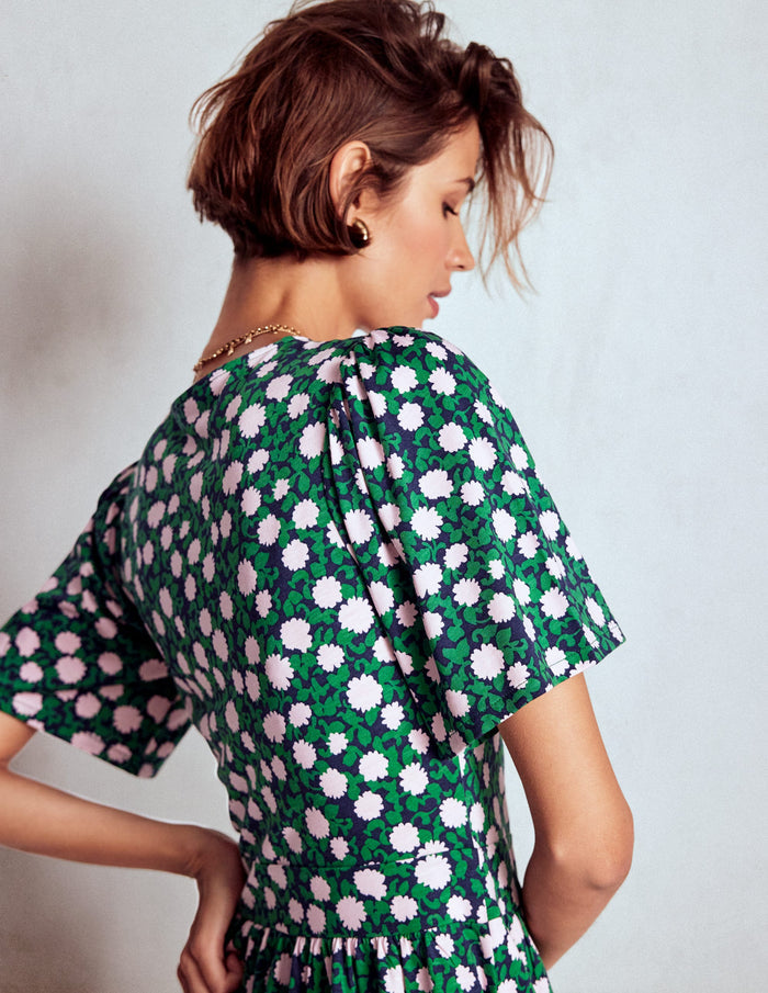 Louisa Jersey Midi Dress Rich Emerald, Floweret Vine