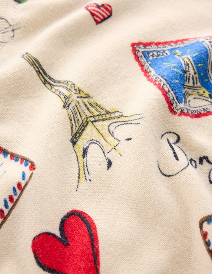 Natasha Novelty Sweater Ivory, Postcard from Paris