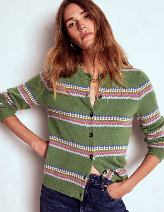 Edie Fair Isle Cardigan Green, Diamond