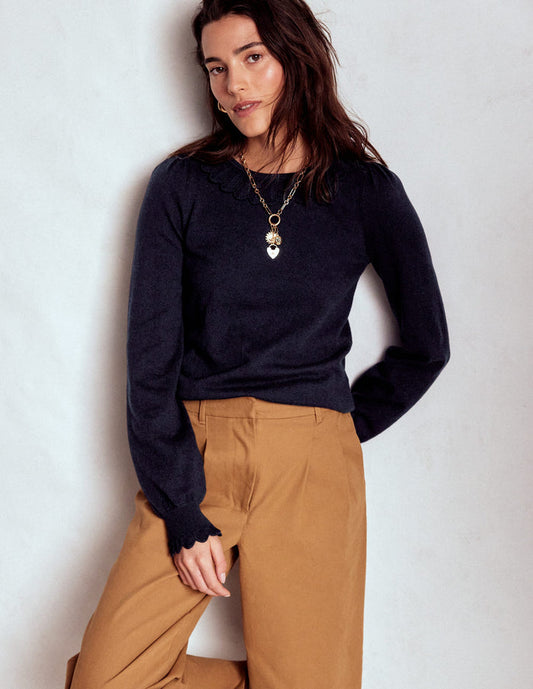 Melina Cotton Ruffle Sweater Navy