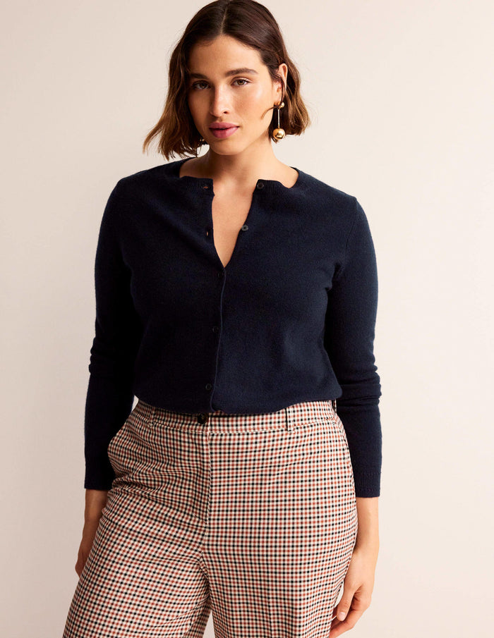 Eva Cashmere Crew Cardigan Navy