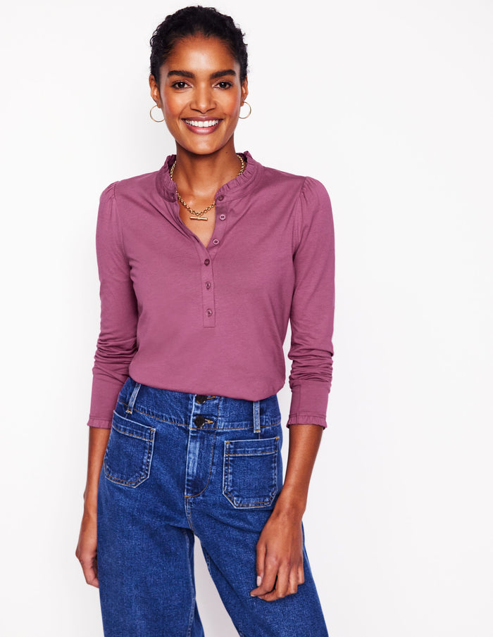 Supersoft Frill Henley Top Purple Damson