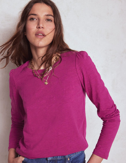 Cotton Crew Long Sleeve Top Rich Magenta