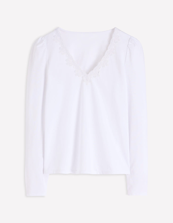Flora Lace V-neck Top White