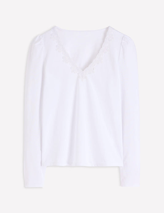 Flora Lace V-neck Top White