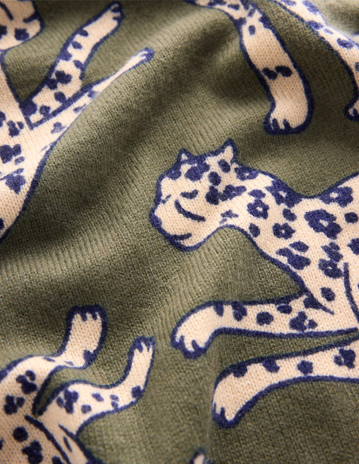 Lydia Cashmere Jumper Woodland Green, Leopard