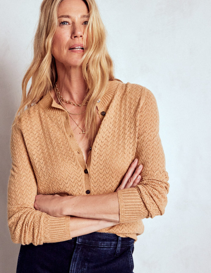 Diane Pointelle Cardigan Camel Melange