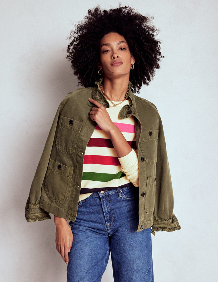Lara Relaxed Cotton Jumper Ivory, Multi Stripe