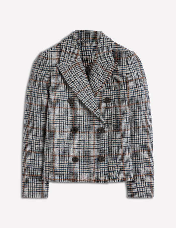 Boxy Double Breasted Blazer Blue, Grey Check