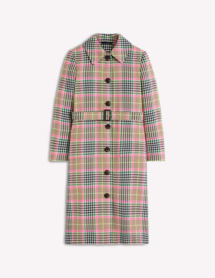 Lancaster Belted Mac Brown, Neon Pink Check